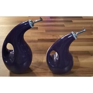 Rachel Ray Olive Oil Vinegar Dispensers Stoneware Eggplant Purple Set Of 2